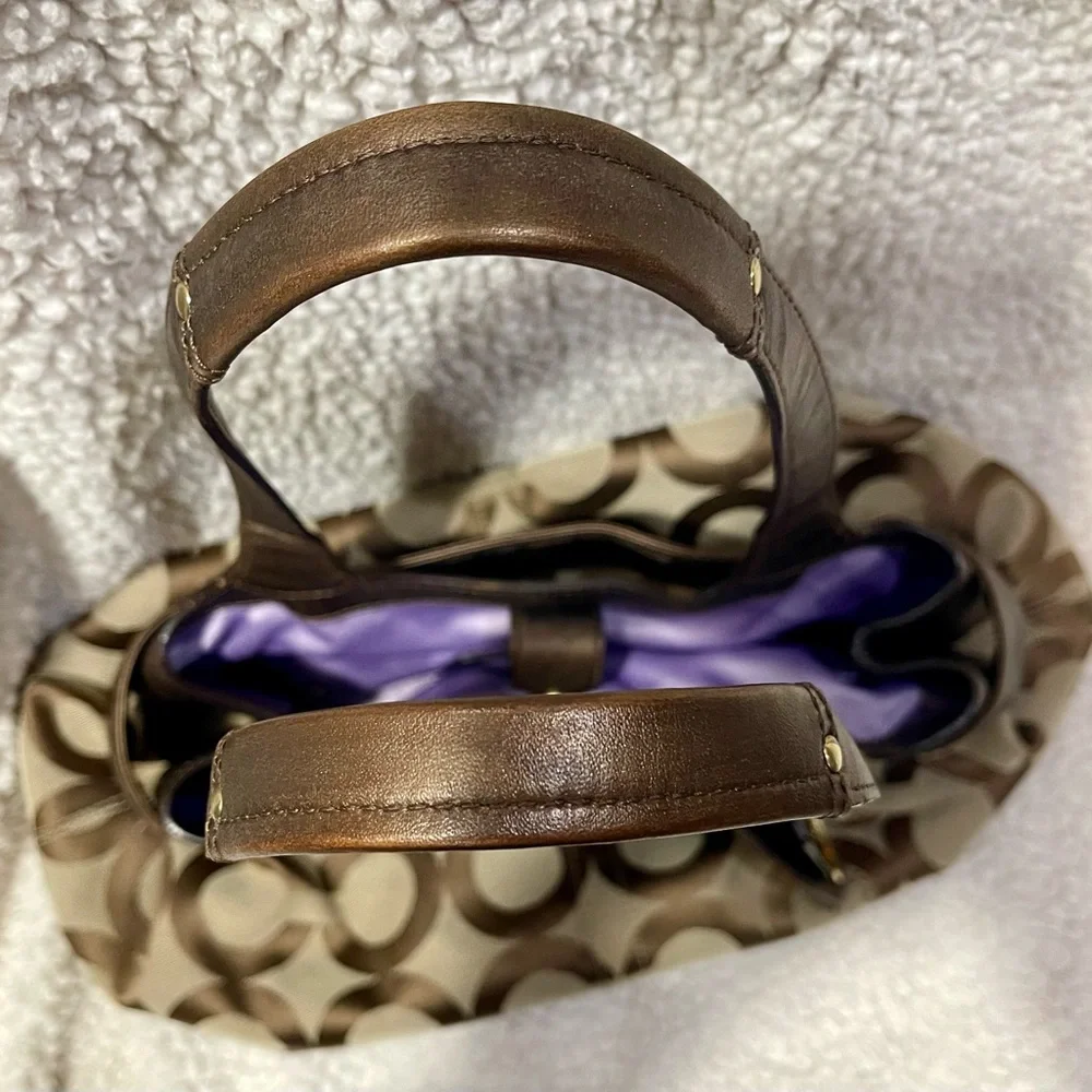 Coach Hobo Bronze Leather Signature Op Art Tote Bag With Hang Tags Y2K - Picture 13 of 16